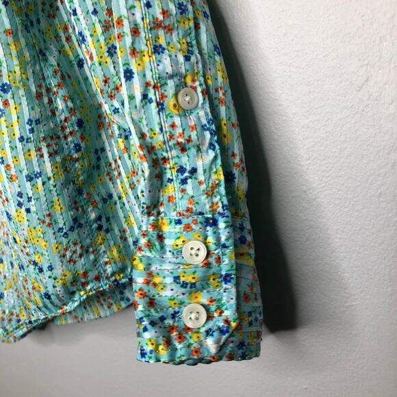 J. Crew Ruffle Field Day Floral Metallic Stripe Long Sleeve Blouse Small - Picture 6 of 9